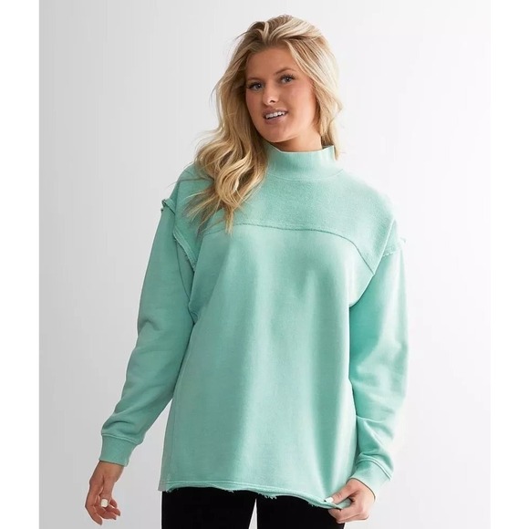 BKE Tops - BKE Buckle Pieced French Terry Pullover Sweatshirt Mint Green Size Small